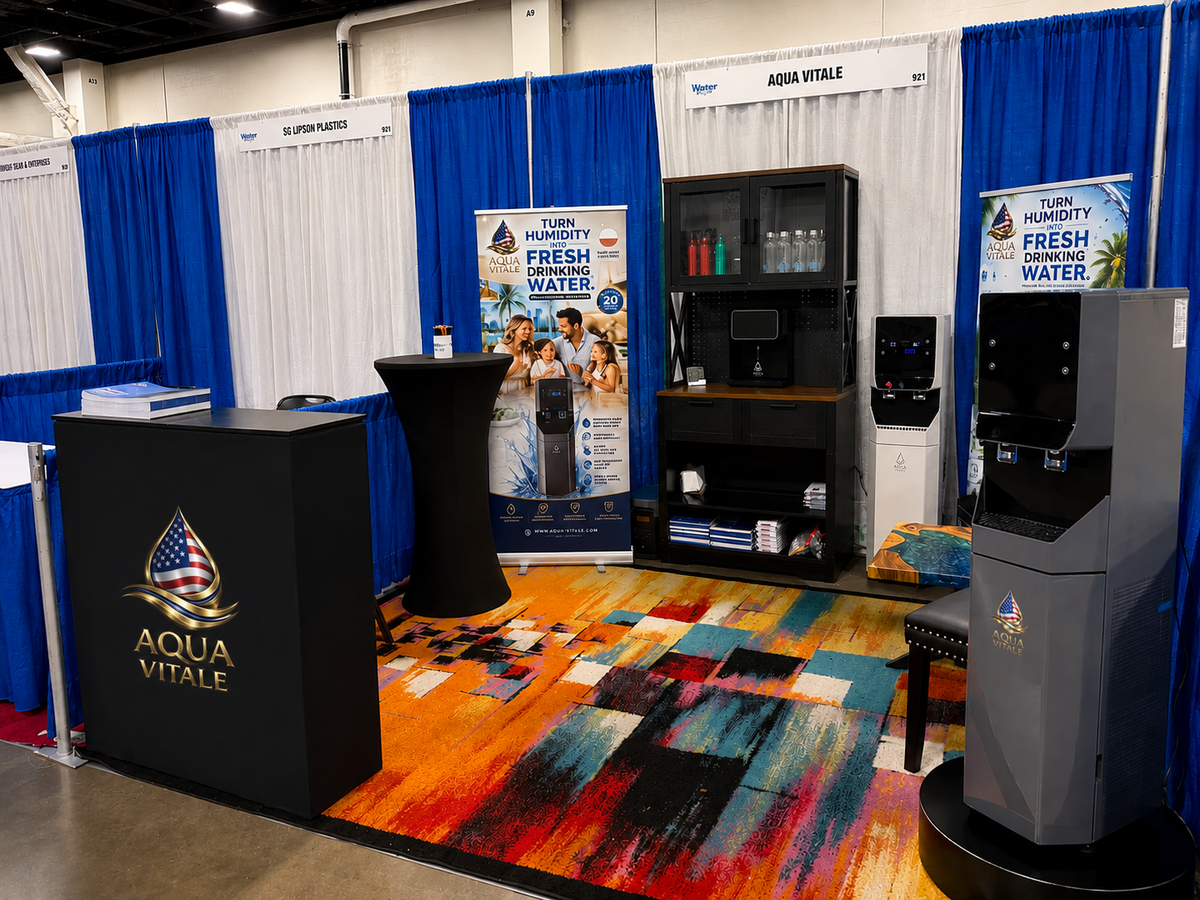 Aqua Vitale A20L water generators displayed at trade show booth at Water Expo Fort Lauderdale